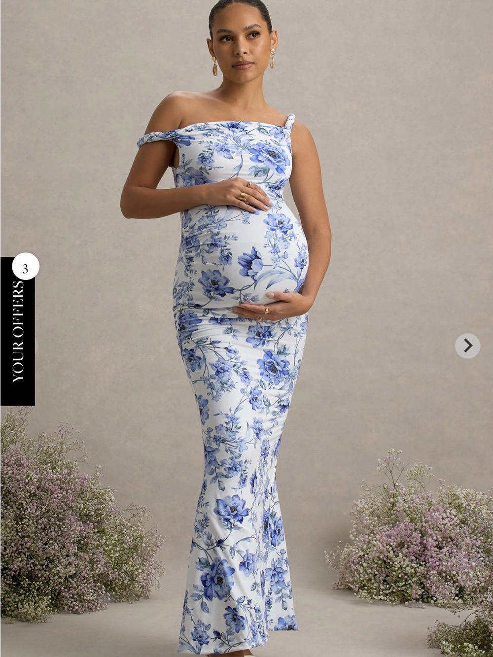 Blue Floral Off-Shoulder Maternity Dress